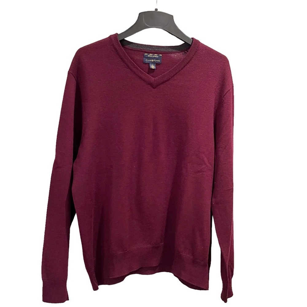 Club Room Men Large Red 100 Percent Merino Wool V Neck Sweater